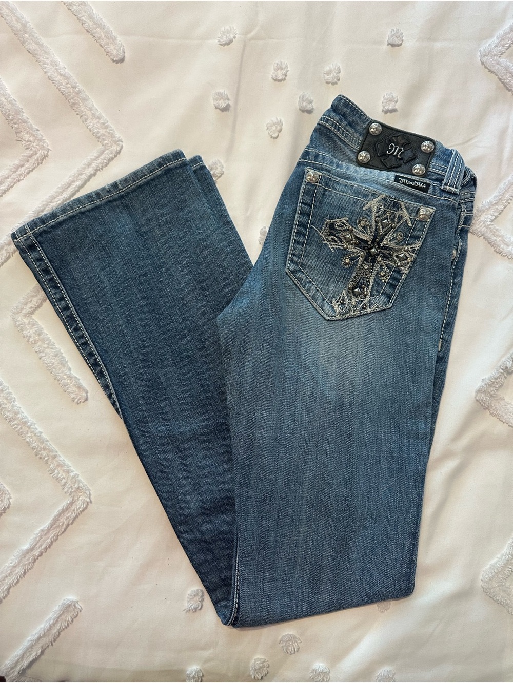 Miss Me Medium Blue Embellished Pocket Bootcut Jeans